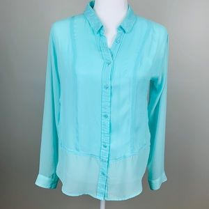 American Eagle Sheer Blouse, Turquoise, Sz SP